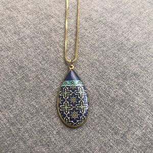 Vintage Blue Ceramic Tiles Design Drop Necklace